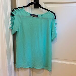 Blue Rain Ripped Shoulder Top